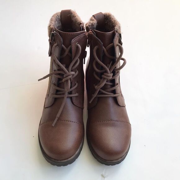 Joe Fresh NWT brown faux leather/zipper lace up boots size 3 youth - Picture 3 of 8